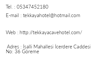 Tekkaya Cave Hotel iletiim bilgileri